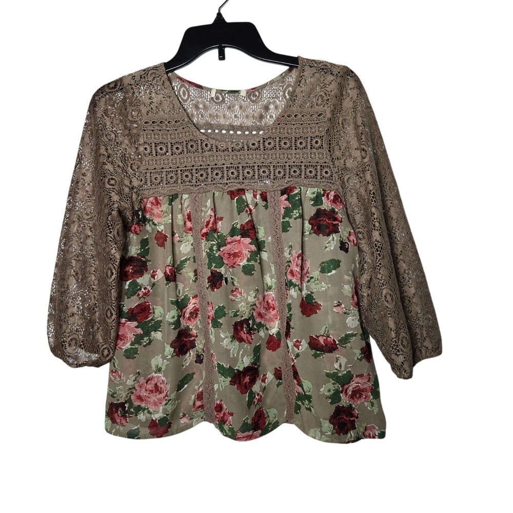 Womens Floral Lace Top‎ Medium Boho Cottage Fairy Romantic Feminine Dainty